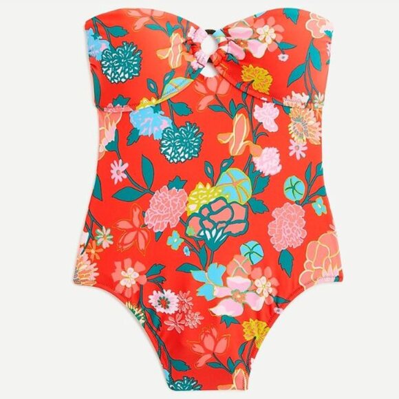 J.Crew Bandeau Ring One-Piece Swimsuit, Red, Women's 14